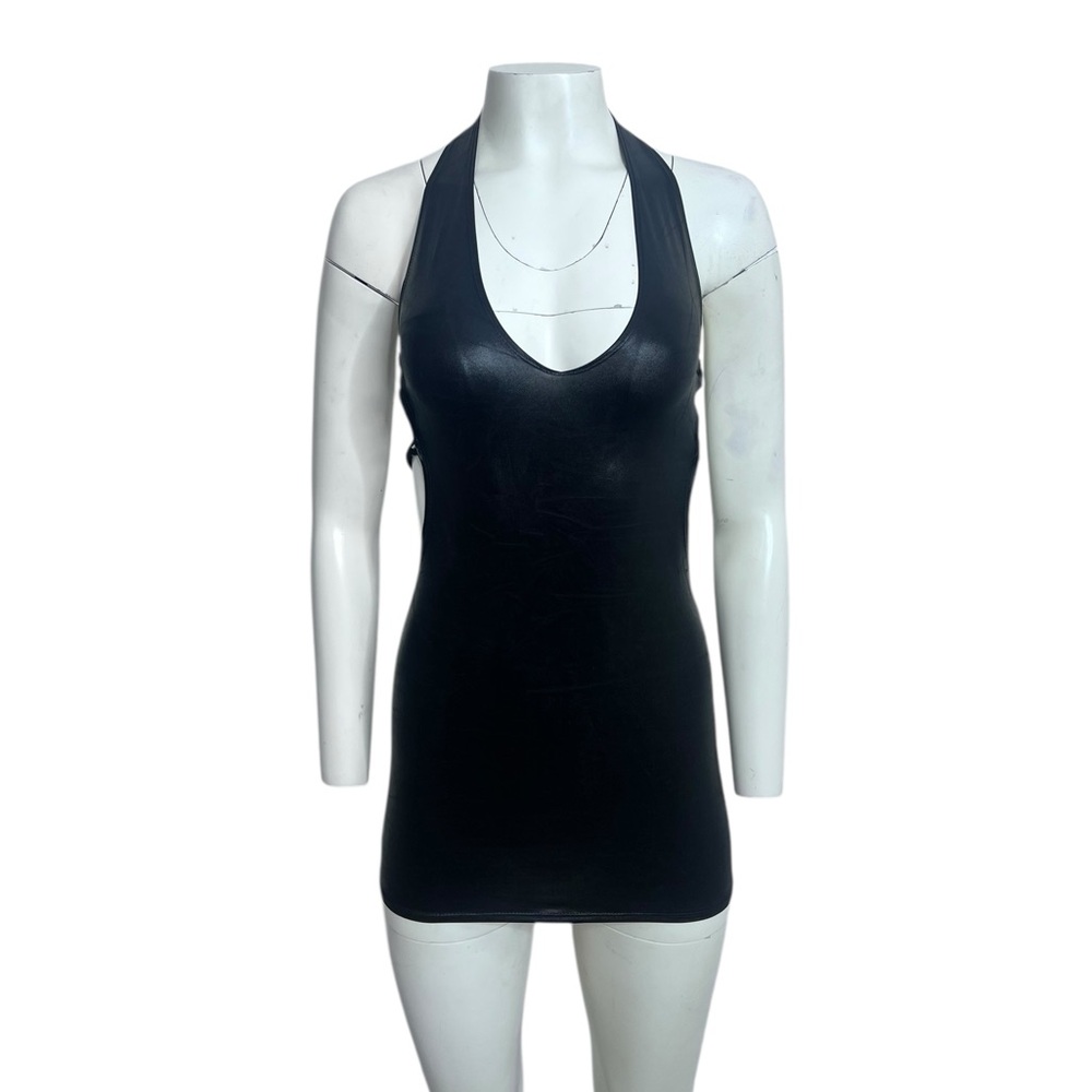 Wet Look Black Halter Mini Dress OS 90-120lbs XS-Small Exotic Night Club Wear